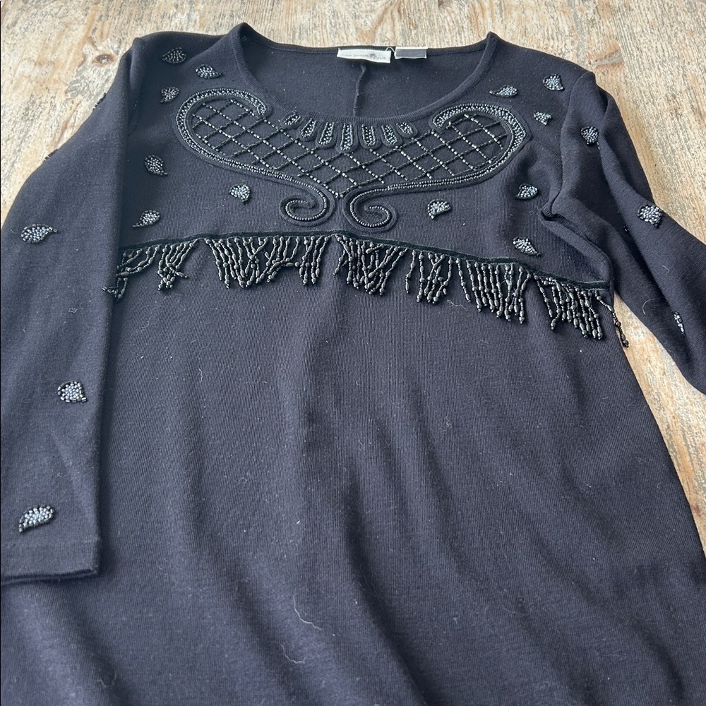Vintage Liz Claiborne Black Long Sleeve Dress with Embellishments